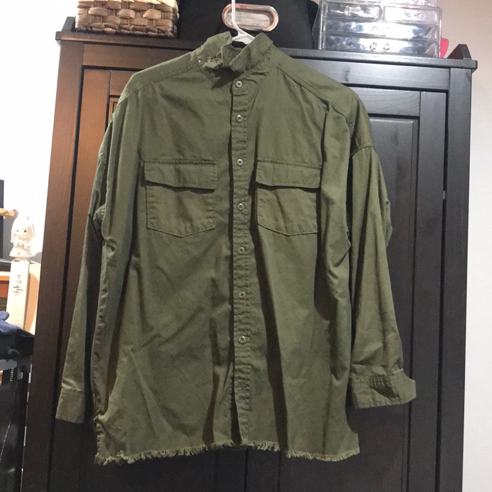 Army Green Button Down over size shirt
